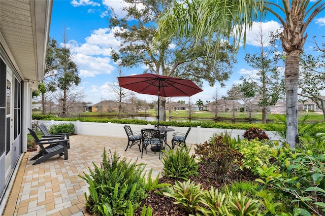 view of patio with outdoor dining area and a fenced backyard