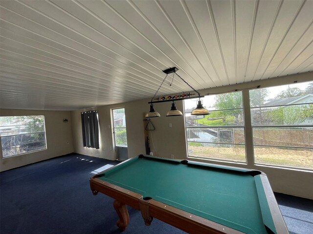 playroom with dark colored carpet