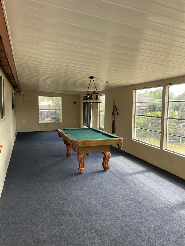 recreation room featuring carpet and pool table