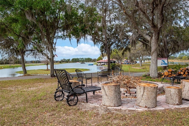 view of yard with a water view