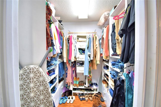 walk in closet featuring wood finished floors