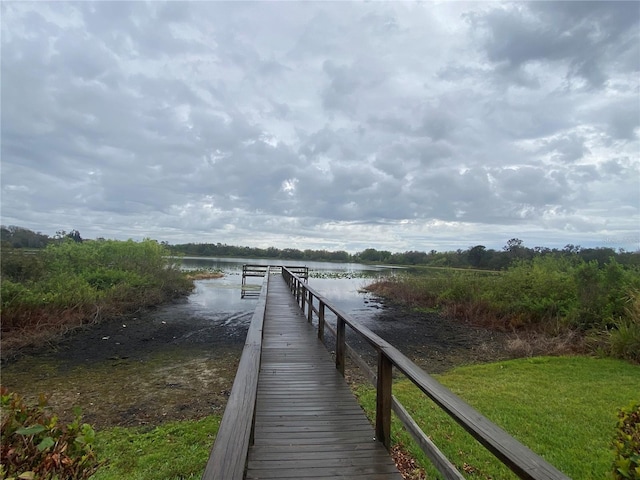 view of dock with a water view