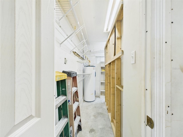 storage room featuring water heater