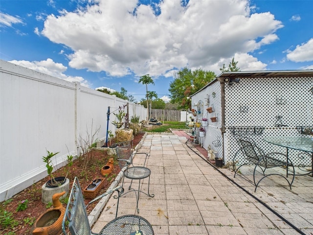 view of patio / terrace with a garden and a fenced backyard