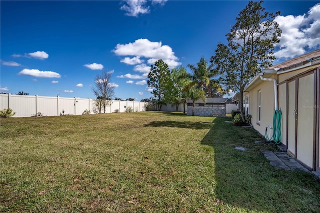 view of yard with a fenced backyard