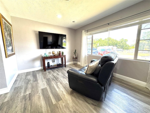 living room with baseboards, a healthy amount of sunlight, and wood finished floors