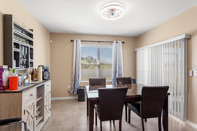 dining room featuring baseboards and a textured ceiling