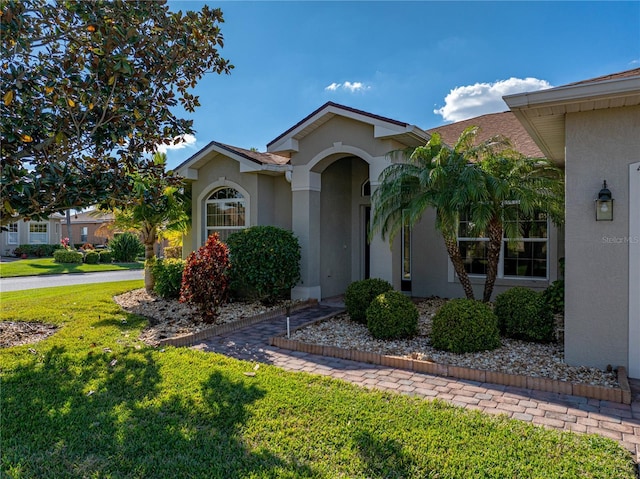 view of front of property with a front lawn and stucco siding