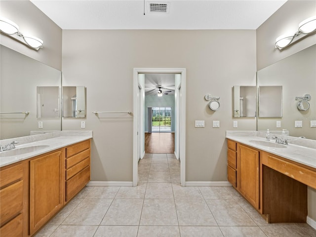 full bathroom featuring two vanities, visible vents, a sink, and tile patterned floors