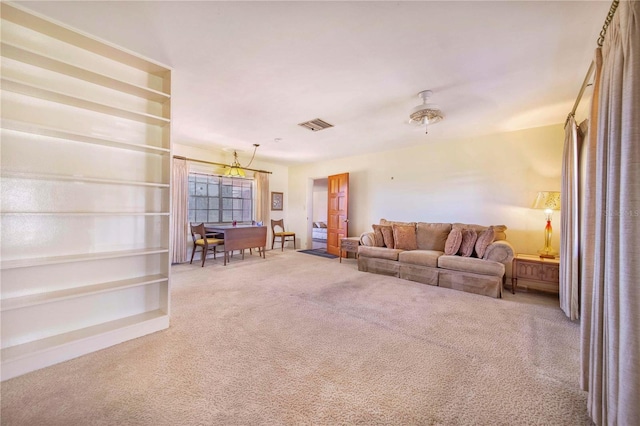 living room featuring visible vents and carpet flooring