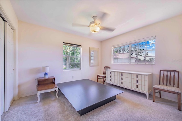 interior space with a ceiling fan