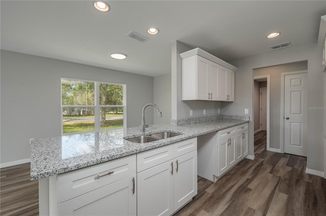 kitchen featuring visible vents, dark wood-style flooring, a sink, and recessed lighting