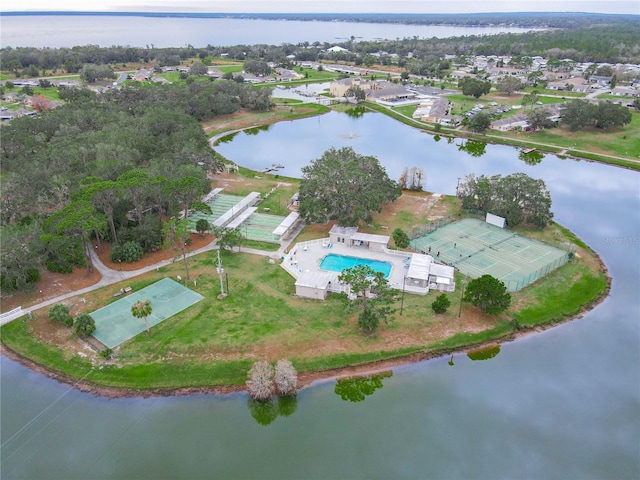 aerial view featuring a water view