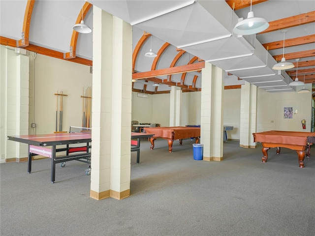 playroom featuring carpet floors and billiards