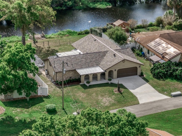 aerial view with a water view