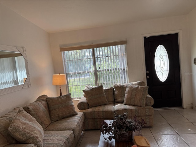 living room with light tile patterned flooring