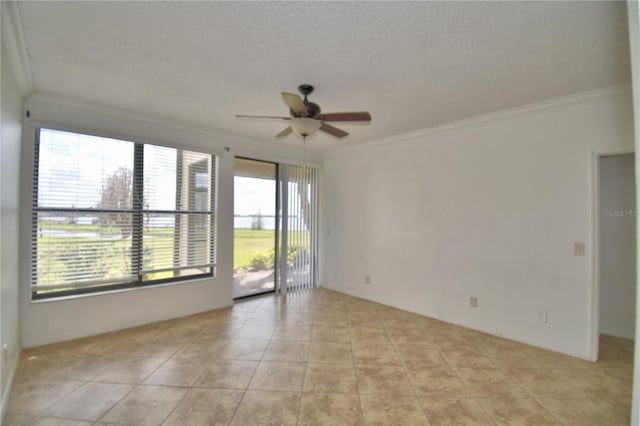 unfurnished room with light tile patterned flooring, crown molding, and ceiling fan