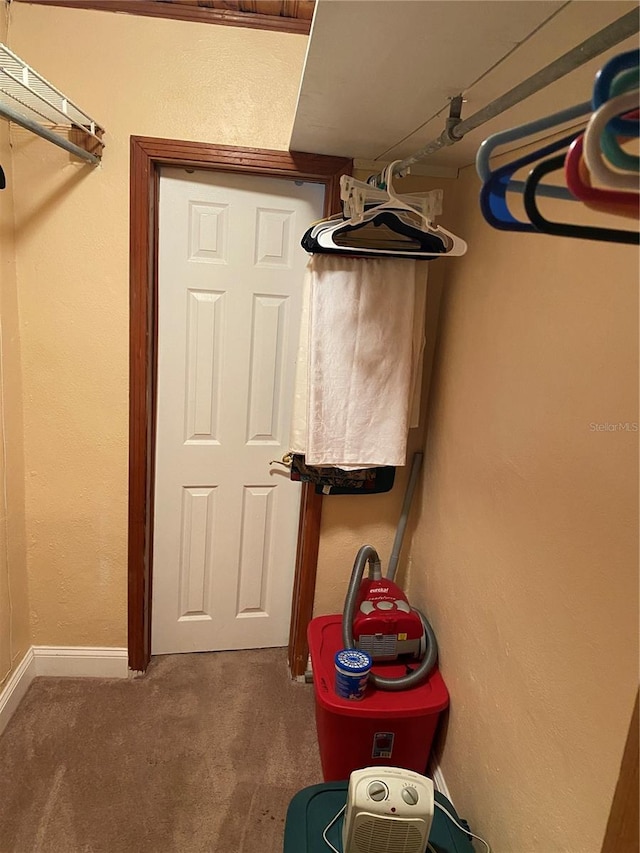 walk in closet with carpet flooring