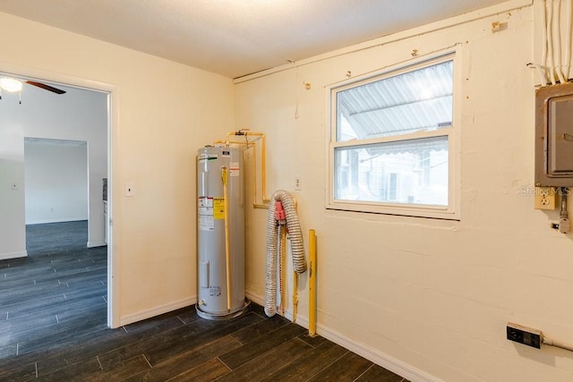 utility room featuring electric panel and water heater