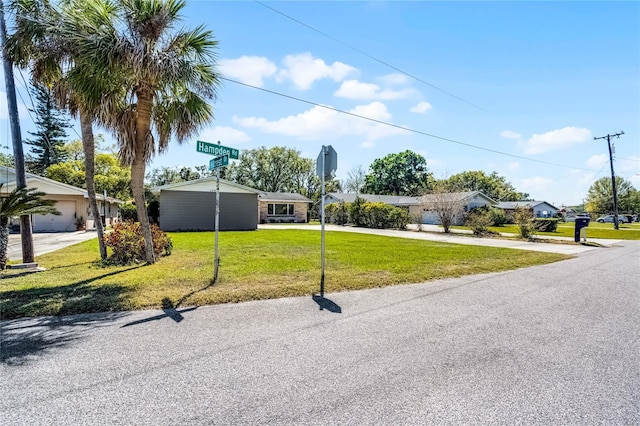 ranch-style home with driveway and a front yard