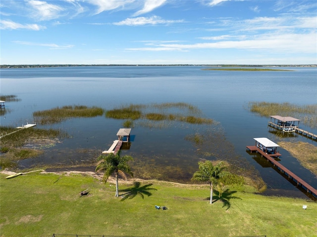 exterior space with a water view