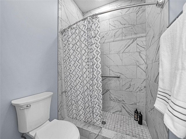 full bathroom featuring toilet and a shower stall