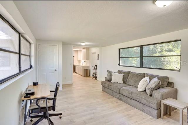 living room featuring light wood-type flooring