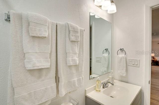 bathroom with vanity and wood finished floors