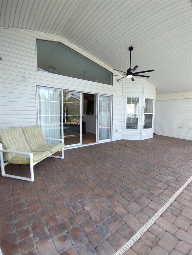 view of patio featuring a ceiling fan