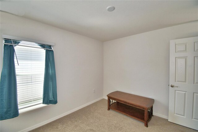 spare room with plenty of natural light, light colored carpet, and baseboards