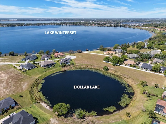 aerial view featuring a water view