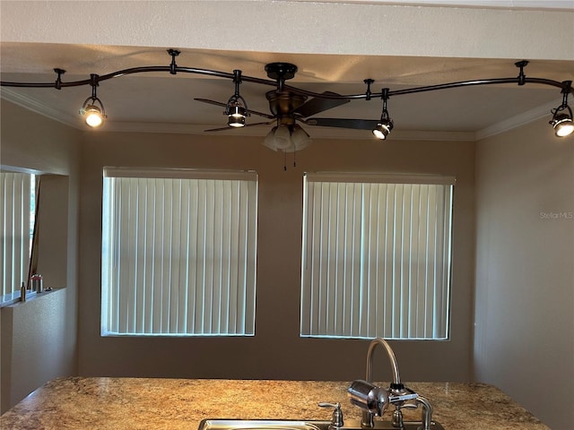 interior space featuring crown molding and a sink