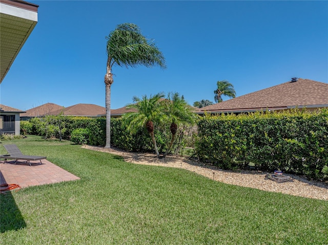 view of yard with a fenced backyard and a patio area
