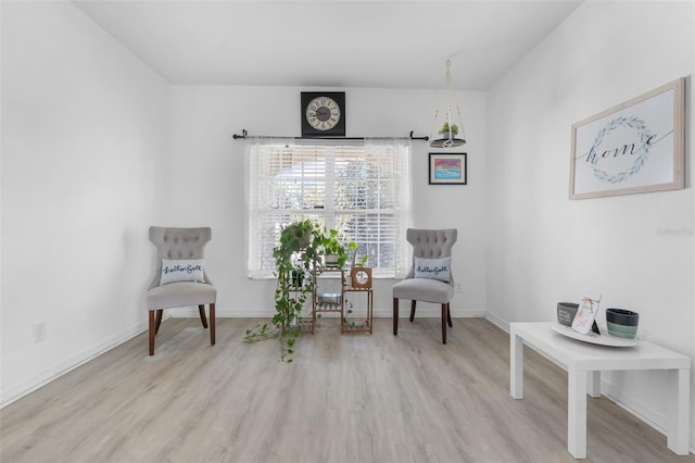living area featuring baseboards and wood finished floors