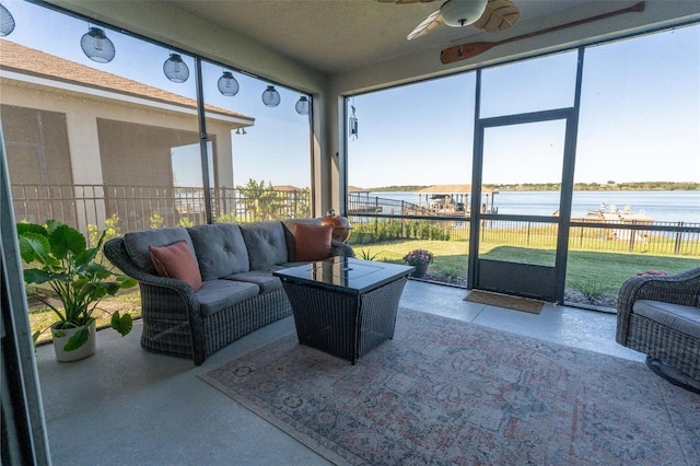 169 Summershore Dr, Auburndale, FL 33823 - sunroom with a water view, ceiling fan, and outdoor lounge area