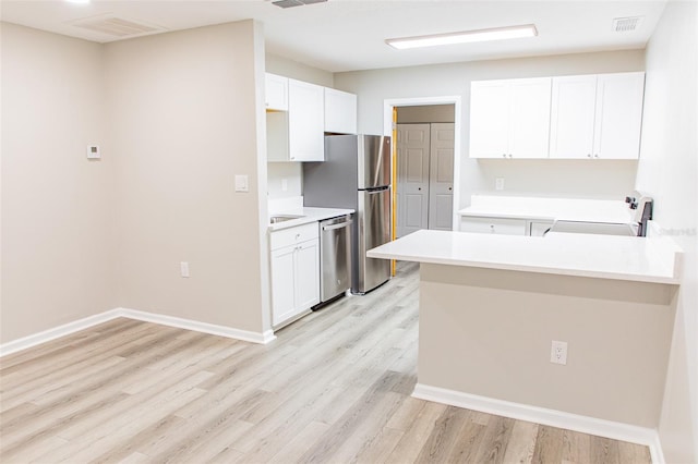 1801 3rd Ct SE, Winter Haven, FL 33880 - kitchen featuring appliances with stainless steel finishes, light wood-type flooring, light countertops, and white cabinets