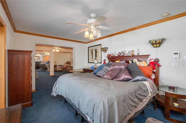 225 Wes Mann Rd, Babson Park, FL 33827 - carpeted bedroom featuring ceiling fan and crown molding