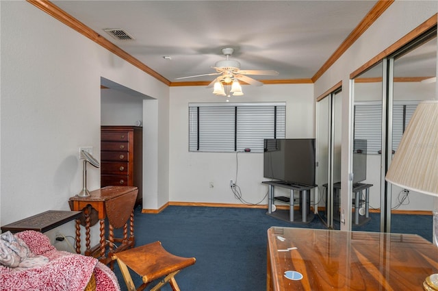 225 Wes Mann Rd, Babson Park, FL 33827 - interior space featuring visible vents, two closets, ornamental molding, and carpet flooring