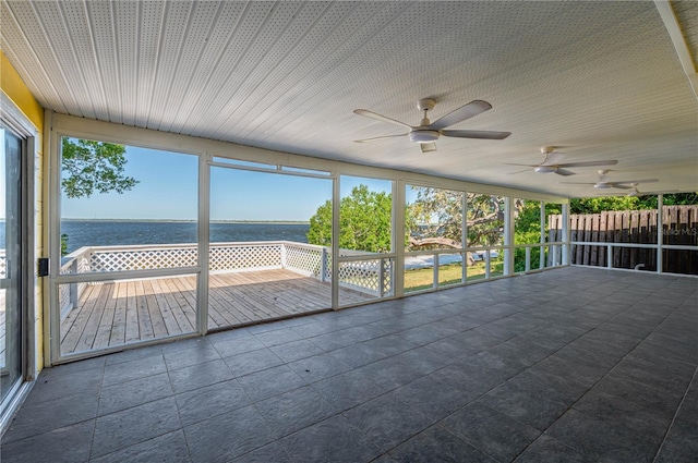 225 Wes Mann Rd, Babson Park, FL 33827 - unfurnished sunroom with a water view and ceiling fan