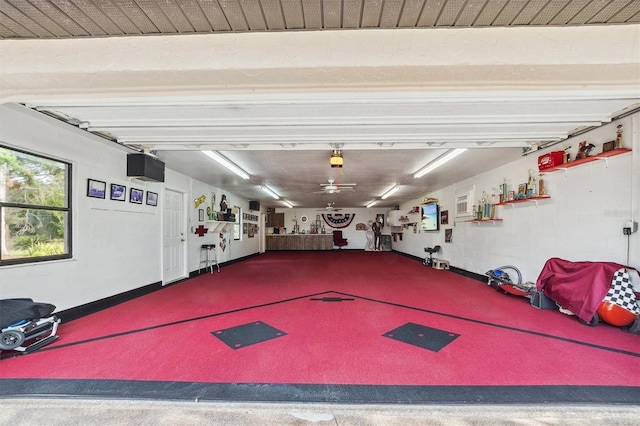 garage with ceiling fan