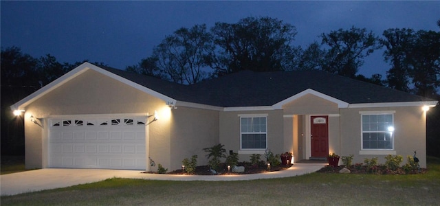 214 Brook Ln, Polk City, FL 33868 - single story home with stucco siding, a garage, and concrete driveway