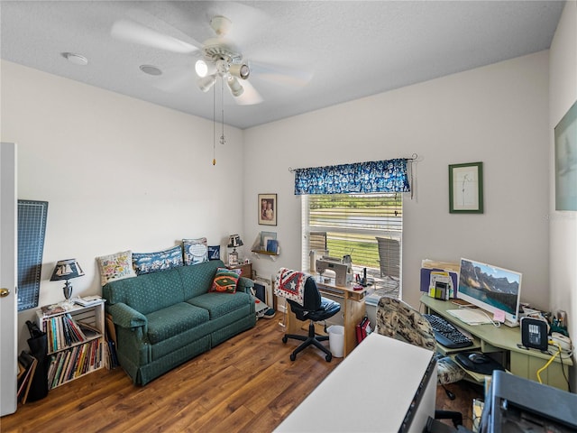 office featuring ceiling fan and wood finished floors