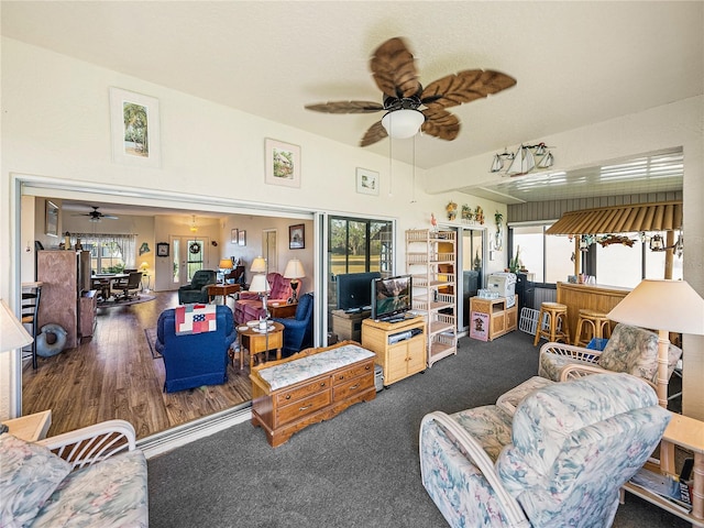 living area with a healthy amount of sunlight and a ceiling fan