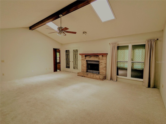 2761 Graniteridge Ct, Orange Park, FL 32065 - unfurnished living room featuring carpet flooring, ceiling fan, and a brick fireplace