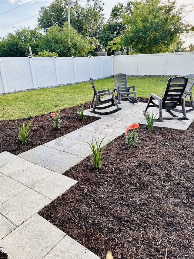 view of yard with a patio and a fenced backyard