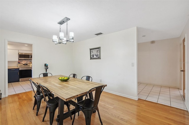 102 Lake Ring Dr, Winter Haven, FL 33884 - dining space featuring an inviting chandelier, light wood finished floors, baseboards, and visible vents