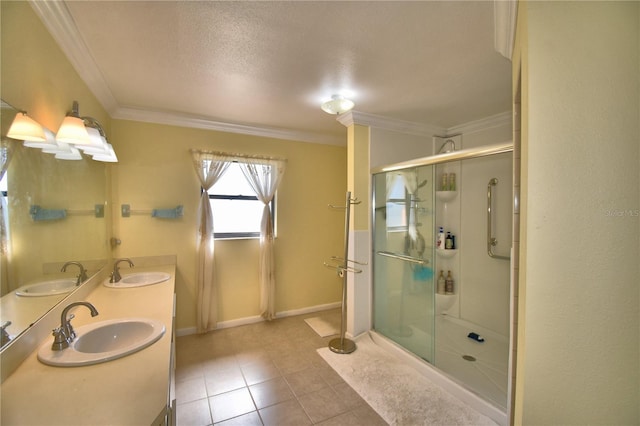 2611 State Road 557, Lake Alfred, FL 33850 - bathroom featuring a stall shower, a sink, and crown molding