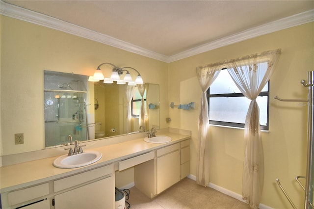 2611 State Road 557, Lake Alfred, FL 33850 - full bath featuring toilet, a stall shower, crown molding, and a sink