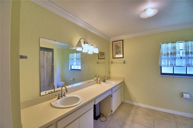 2611 State Road 557, Lake Alfred, FL 33850 - full bath featuring toilet, double vanity, a sink, and ornamental molding