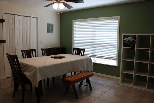 24391 NW 172nd Ave, High Springs, FL 32643 - dining room featuring ceiling fan, light tile patterned flooring, and baseboards
